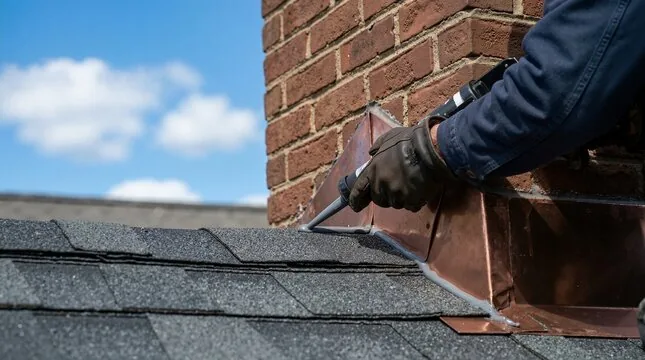 Sealing copper flashing at a chimney