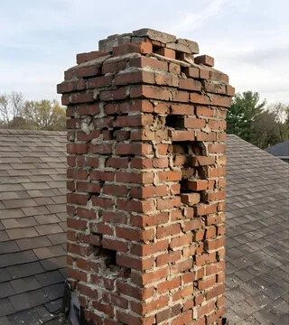 Before: spalled chimney with loose bricks, open joints and gaps in the face